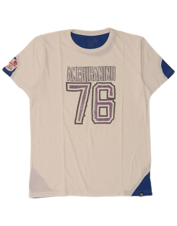 Americanino Herre Grafisk T-Shirt Top 2XL Hvid Colourblock Bomuld
