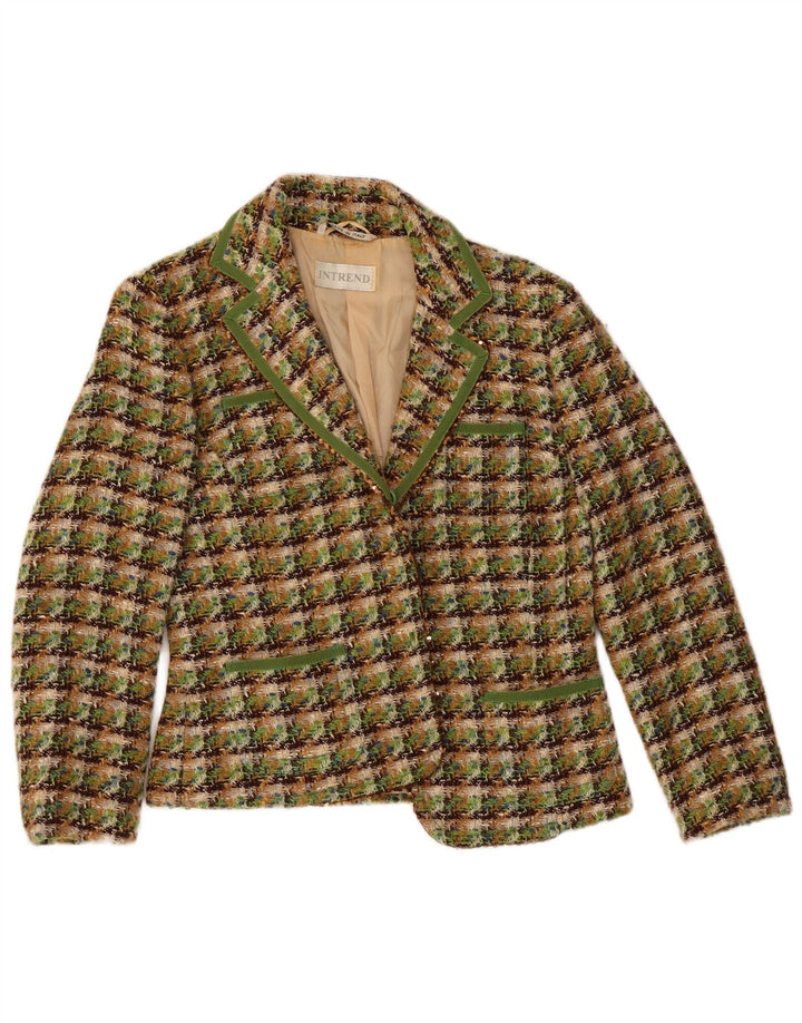 Jaqueta blazer feminina Intrend UK 10 pequena lã virgem xadrez verde