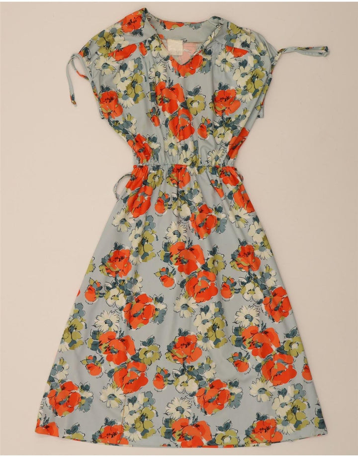 VINTAGE Womens A-Line Dress EU 38 Medium Blue Floral Polyester Vintage Vintage and Second-Hand Vintage from Messina Hembry 