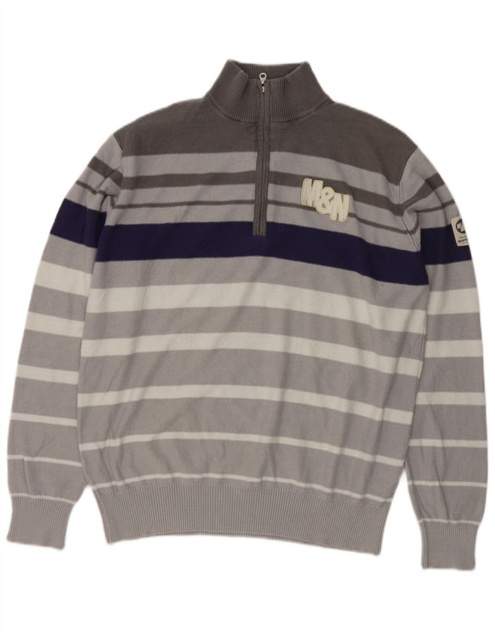 MURPHY & NYE Mens Graphic Zip Neck Jumper Sweater Large Grey Colourblock