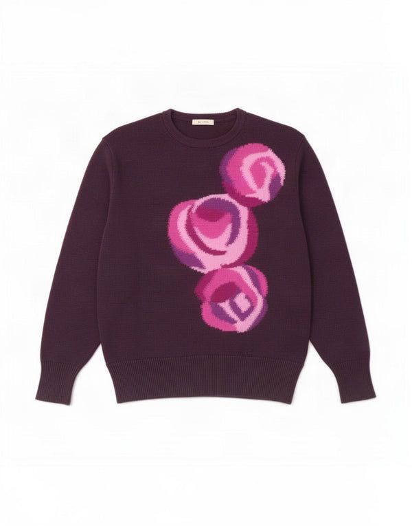 Vintage Womens Graphic Crew Neck Jumper Sweater UK 16 Large Purple Floral