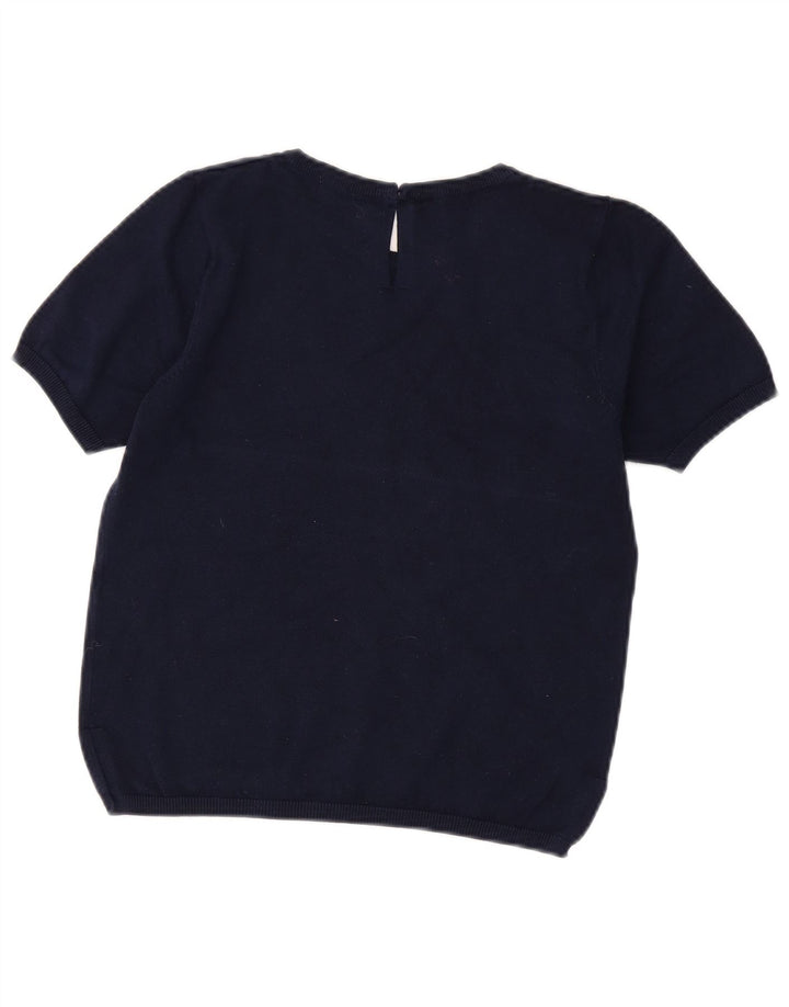 Zara Womens Crop Crew Neck Jumper Sweater UK 12 Medium Navy Blue