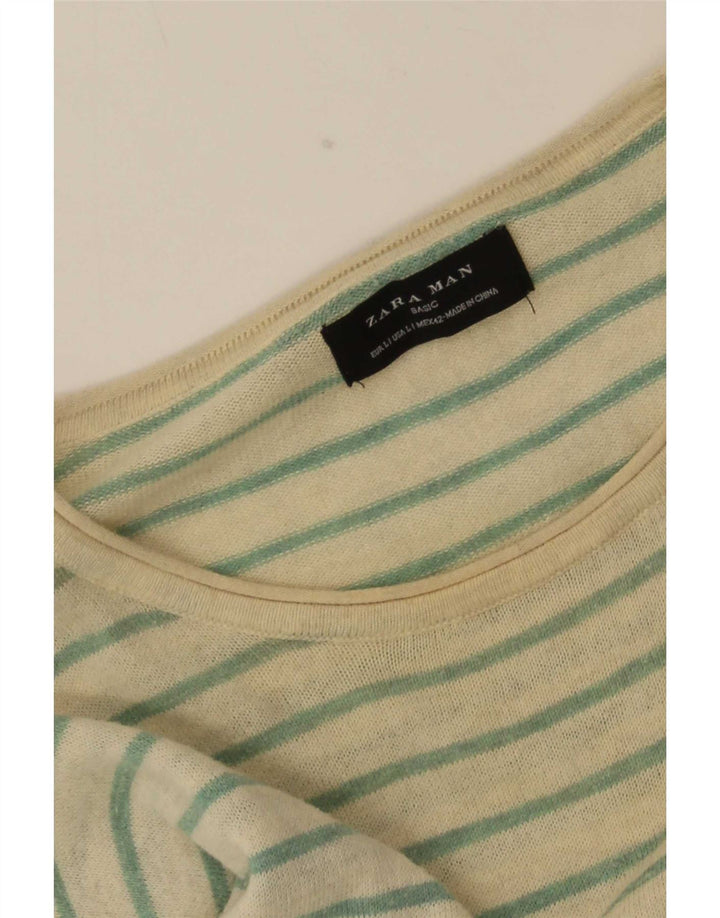 Zara Top da uomo a maniche lunghe a righe larghe bianco sporco