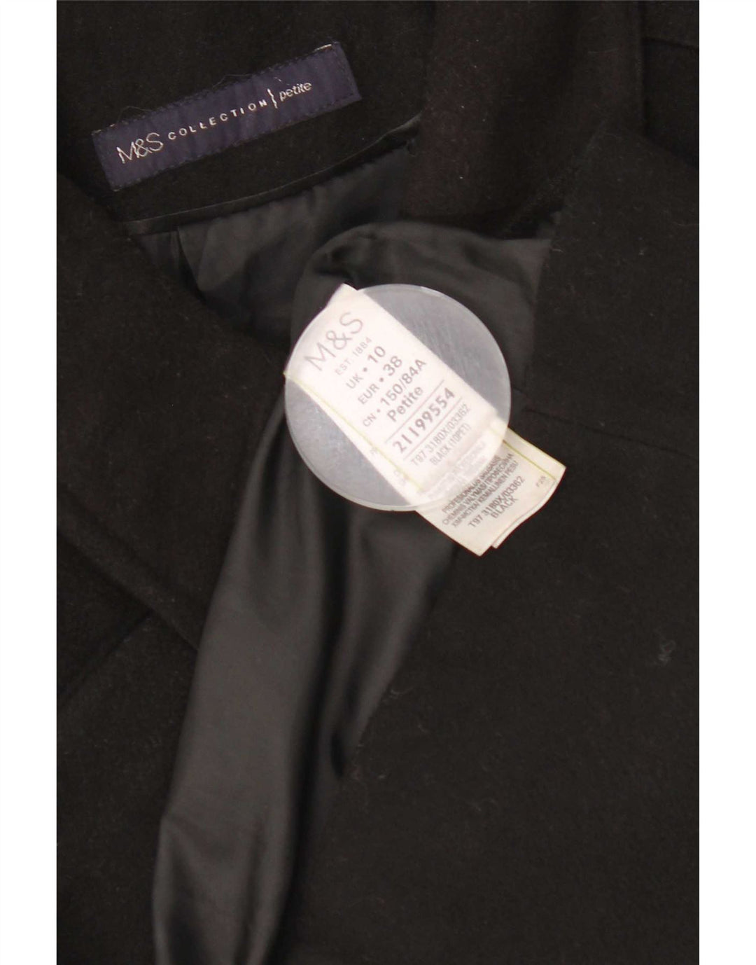 Palton pentru femei Marks & Spencer, cu ajustare normală, UK 10, poliester negru mic