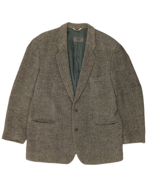 Jaqueta Blazer Masculina Hugo Boss com 2 Botões EU 56 3XL Espinha de Peixe Preta