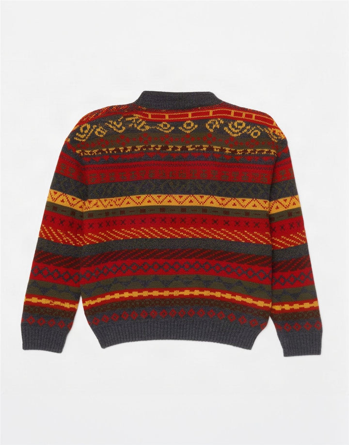 Suéter vintage masculino com gola redonda, médio multicolorido Fair Isle