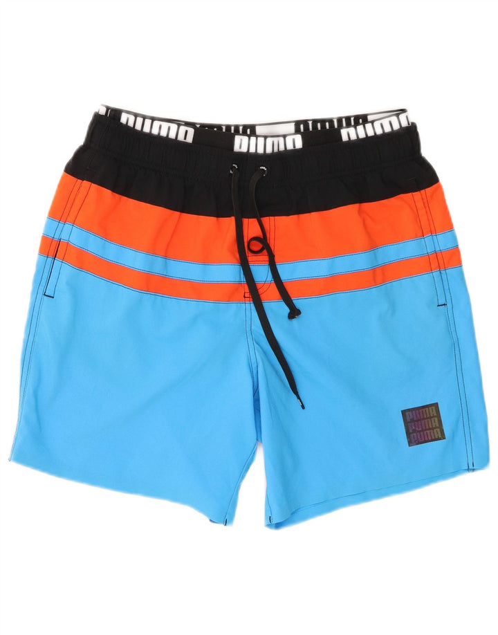 Puma Herren-Badeshorts mit Grafik, mittelblaues Farbblock-Polyester