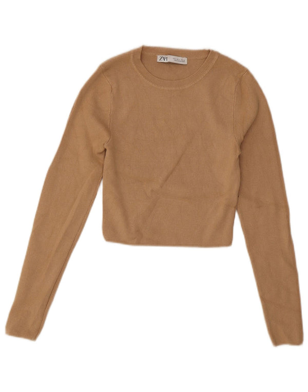 Maglione corto con scollo a barca da donna Zara UK 8 piccolo in viscosa beige