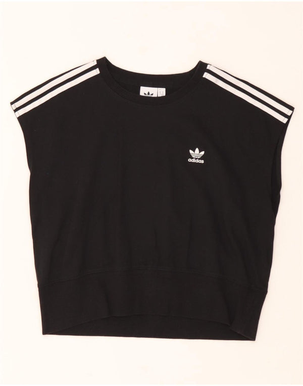 Adidas Dame Kortærmet Sweatshirt Jumper UK 14 Stor Sort Bomuld
