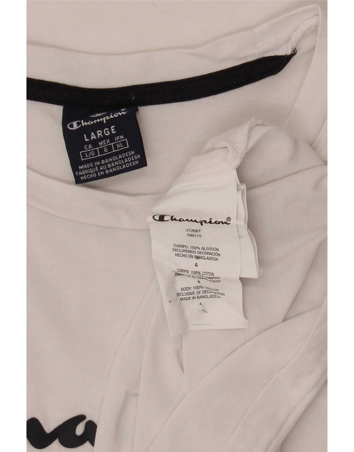 Champion Mens Graphic T-Shirt Top Large White Cotton