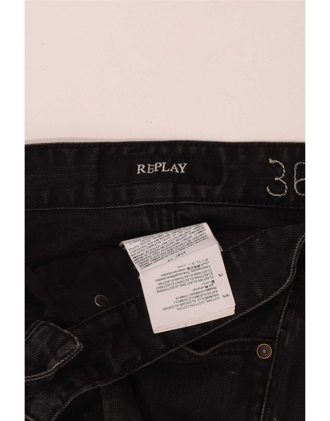 Replay Mens Waitom Straight Jeans W36 L32 Black Cotton
