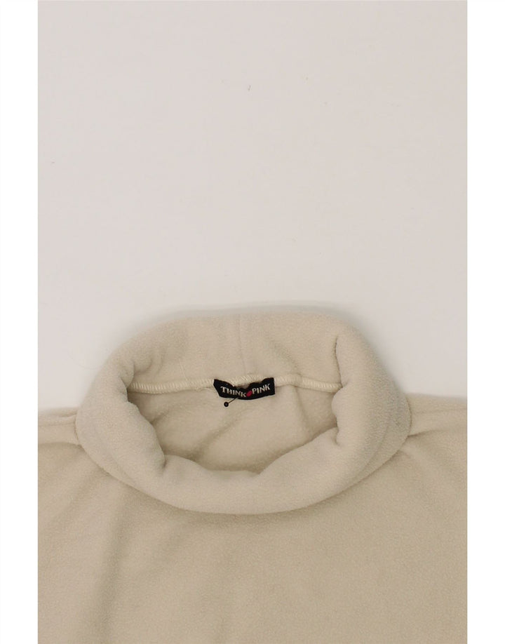 THINK PINK Girls Roll Neck Fleece Jumper 5-6 Years Beige Polyester Vintage Think Pink and Second-Hand Think Pink from Messina Hembry 