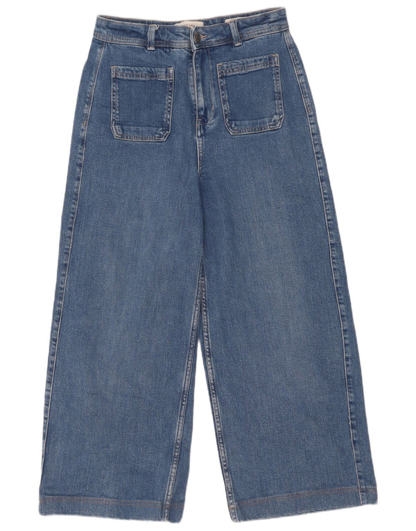 Marks & Spencer Womens High Waist Wide Leg Jeans UK 10 Small W28 L24 Blue