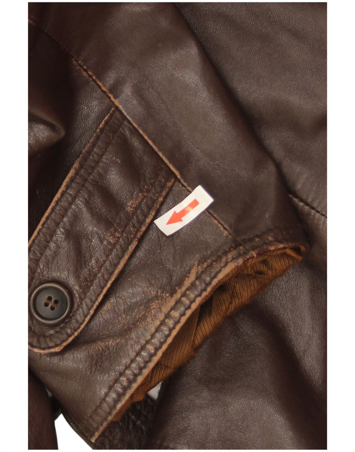 Vintage Mens Military Leather Jacket IT 52 XL Brown Leather