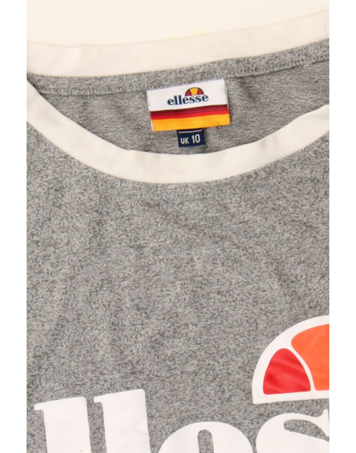 ELLESSE Womens Graphic T-Shirt Top UK 10 Small  Grey Flecked Polyester Vintage Ellesse and Second-Hand Ellesse from Messina Hembry 