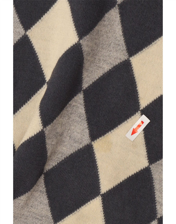 St Michael Womens Boat Neck Jumper Sweater UK 12 Medium Grey Argyle/Diamond