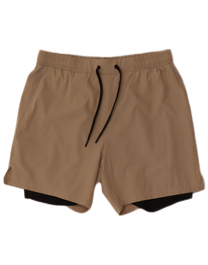 Superdry Mens Sport Shorts Medium Beige Colourblock Polyester