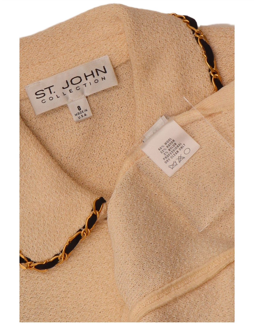 VINTAGE Womens 3/4 Sleeve Cardigan Sweater US 8 Medium Off White Wool
