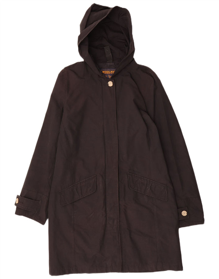 Woolrich Womens Hooded Overcoat UK 16 Large Black Cotton