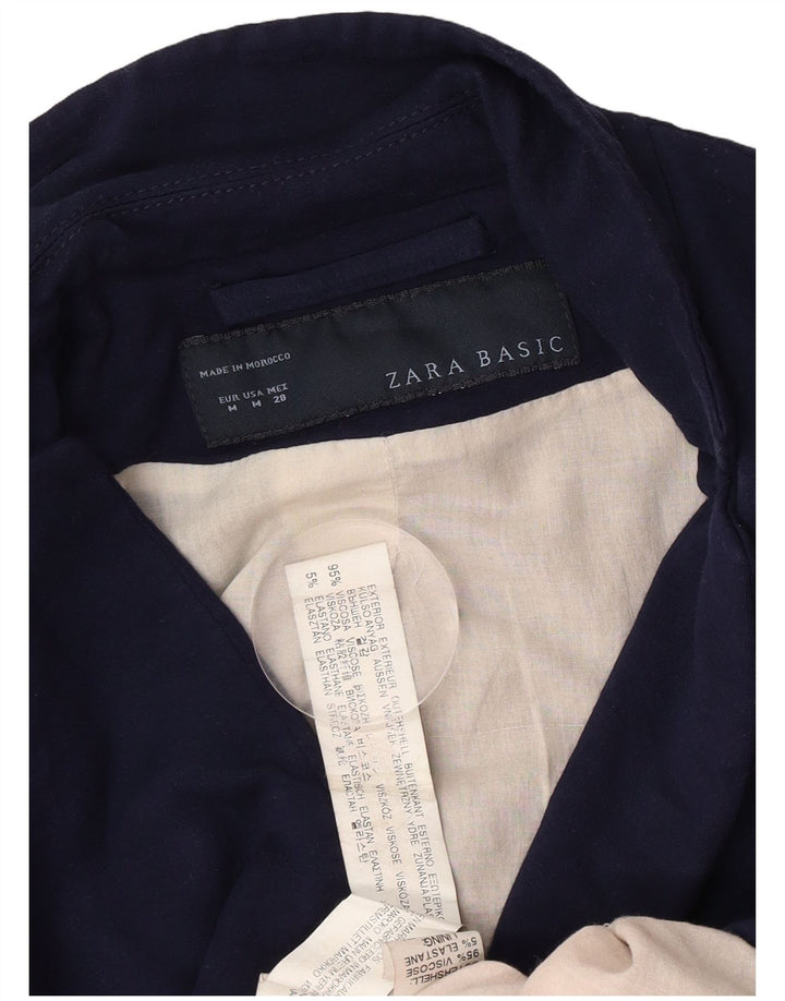 Zara Womens 1 Button Blazer Jacket UK 12 Medium Navy Blue Viscose