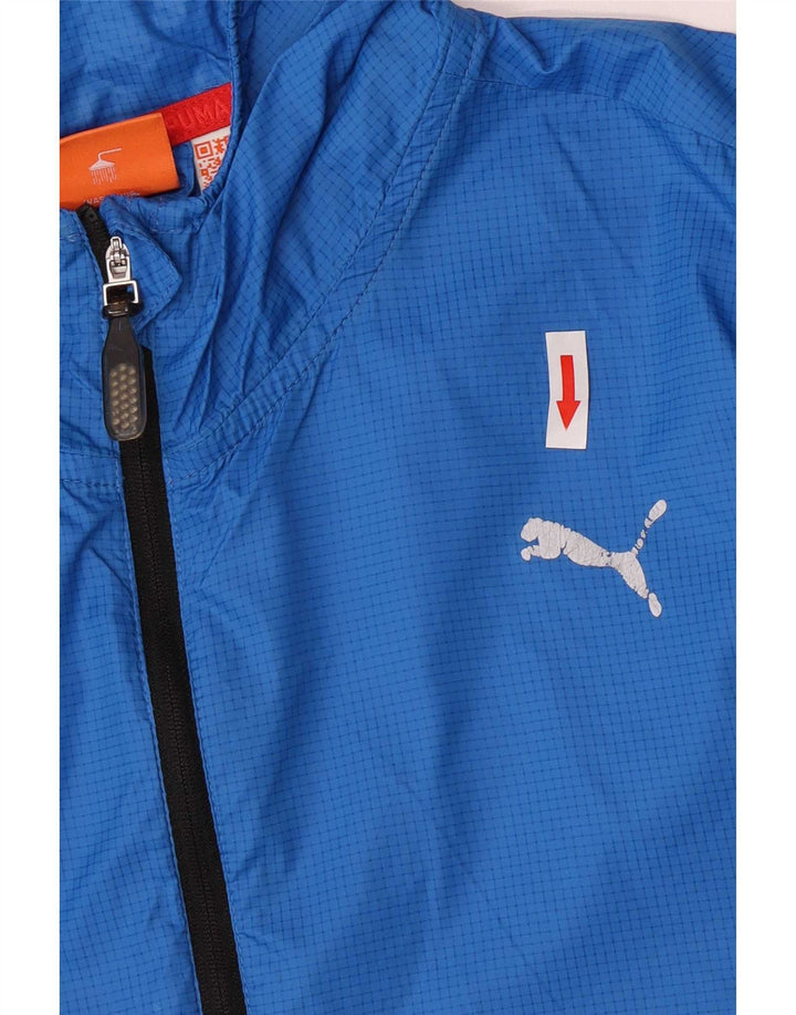 Puma Mens Hooded Rain Jacket UK 42 XL Blue Check Nylon