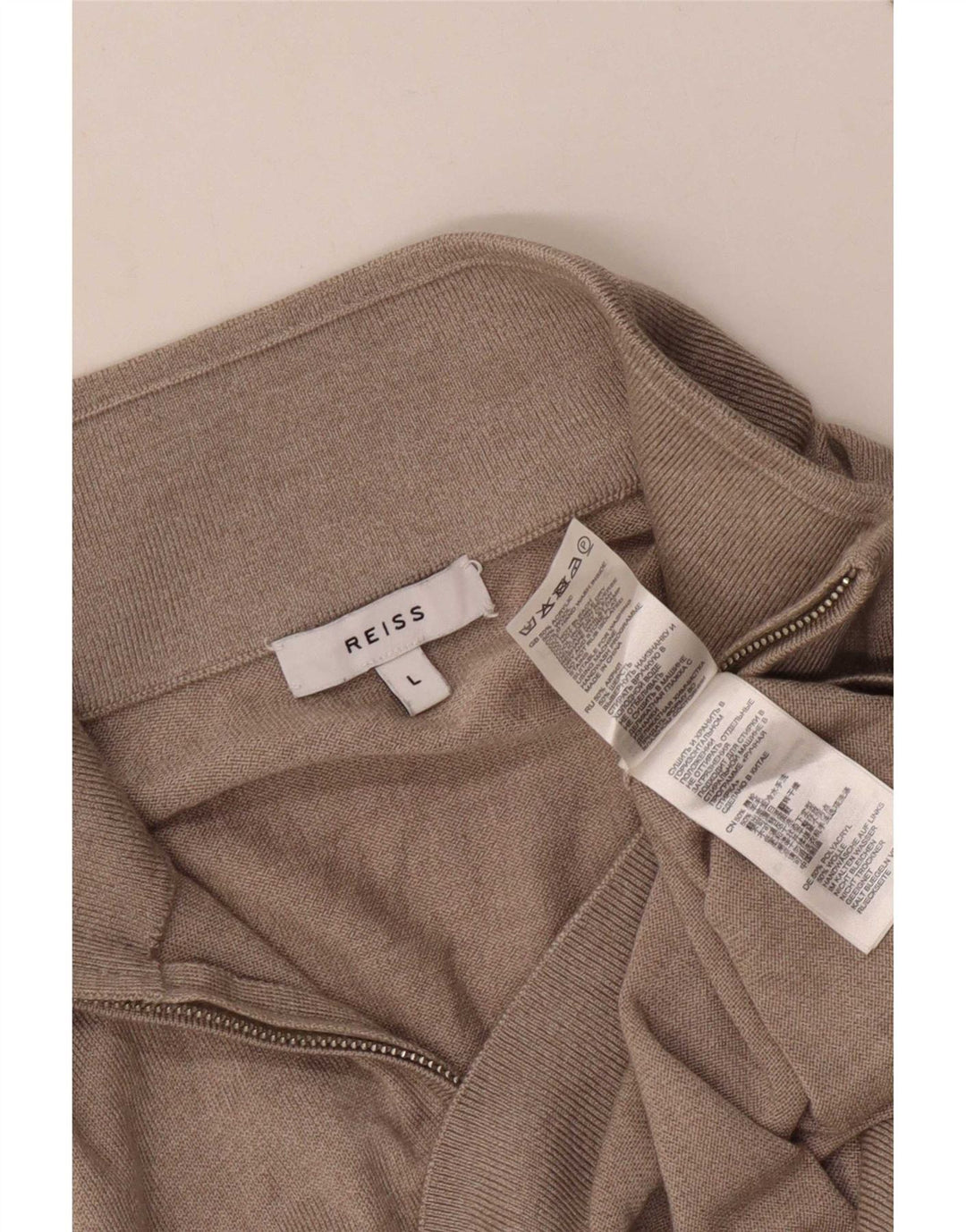 Reiss Mens Zip Neck Jumper Sweater Large Beige Acrylic