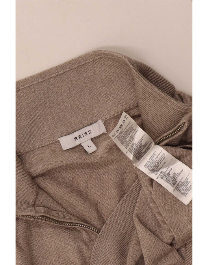 Reiss Mens Zip Neck Jumper Sweater Large Beige Acrylic