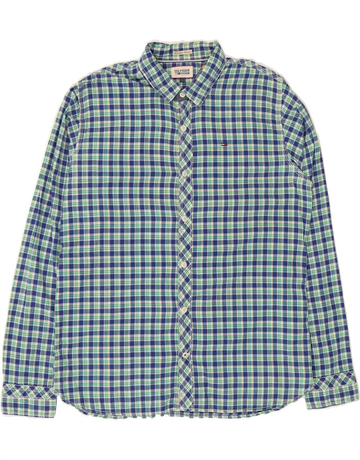 TOMMY HILFIGER Mens Shirt Large Blue Check Cotton Vintage Tommy Hilfiger and Second-Hand Tommy Hilfiger from Messina Hembry 
