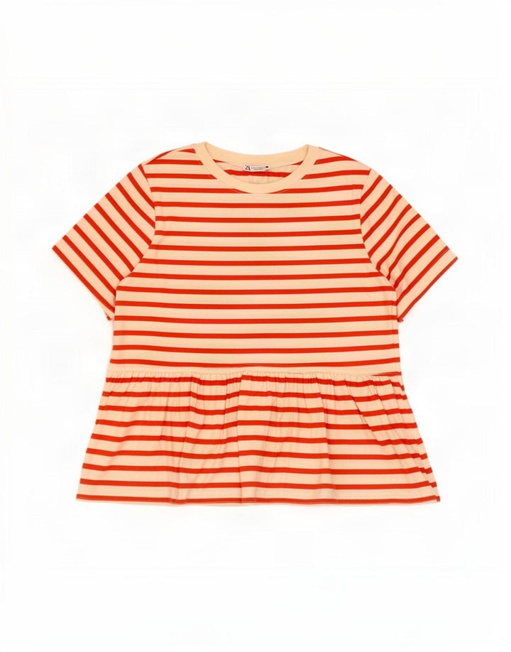 Camicetta da donna Zara Top UK 12 Cotone a righe rosse medie