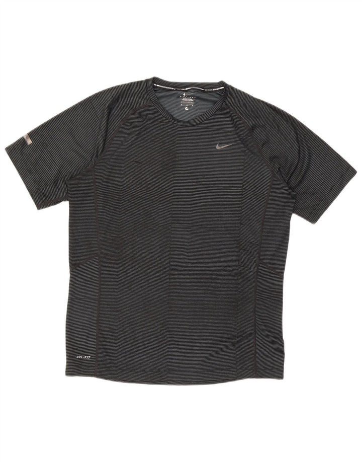 NIKE Mens Dri Fit T-Shirt Top Medium Grey Striped