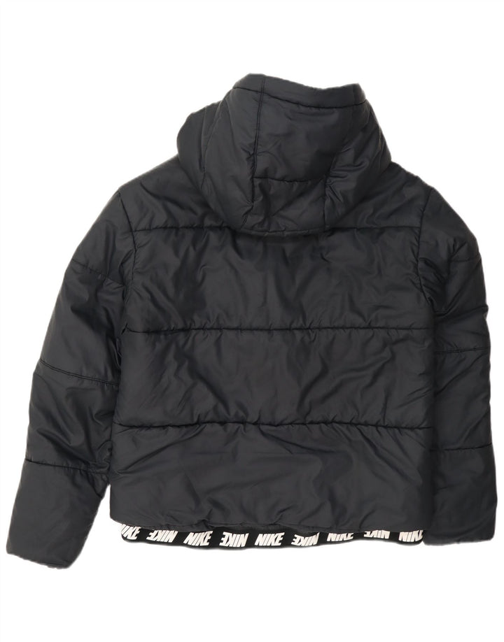 Nike Womens Graphic Hooded Padded Jacket UK 14 Medium Navy Blue Polyester