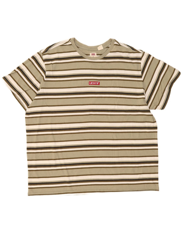 Levi's Herre grafisk T-shirt top XL Khaki stribet bomuld