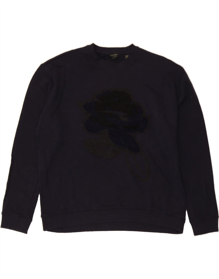 TED BAKER Mens Graphic Sweatshirt Jumper Size 4 Large Navy Blue Cotton Vintage Ted Baker and Second-Hand Ted Baker from Messina Hembry 