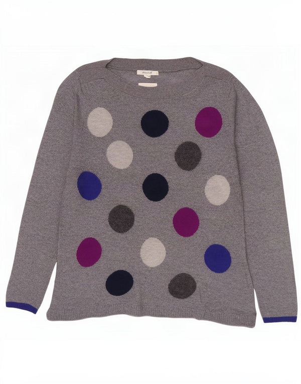White Stuff Womens Boat Neck Jumper Sweater UK 10 Small Grey Geometric