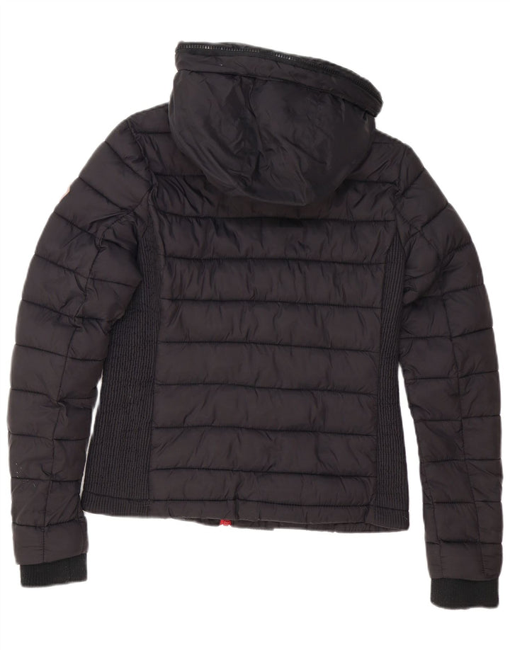 Superdry Womens Hooded Padded Jacket UK 12 Medium Black Nylon