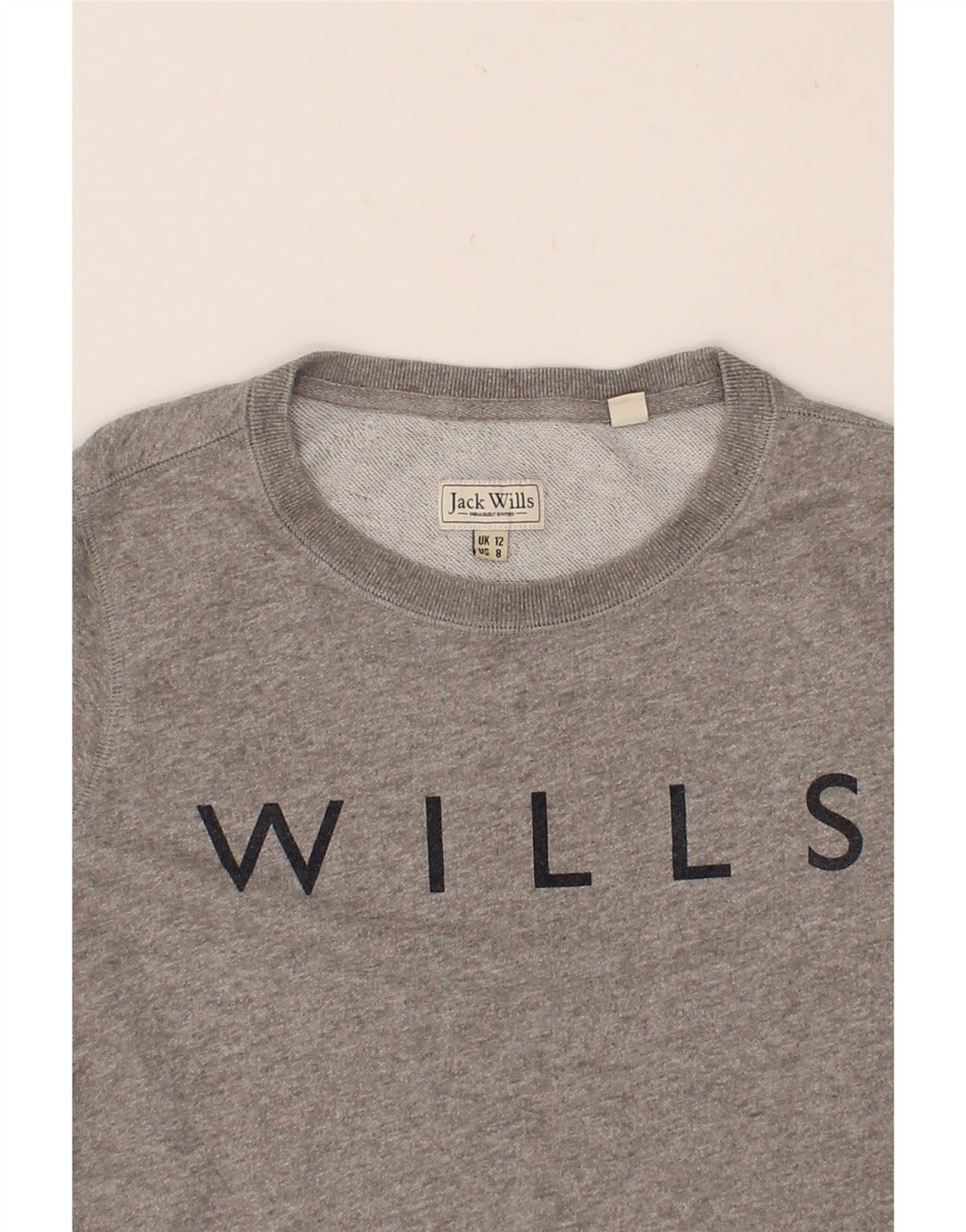 JACK WILLS Womens Graphic Sweatshirt Jumper UK 12 Medium Grey Cotton Vintage Jack Wills and Second-Hand Jack Wills from Messina Hembry 