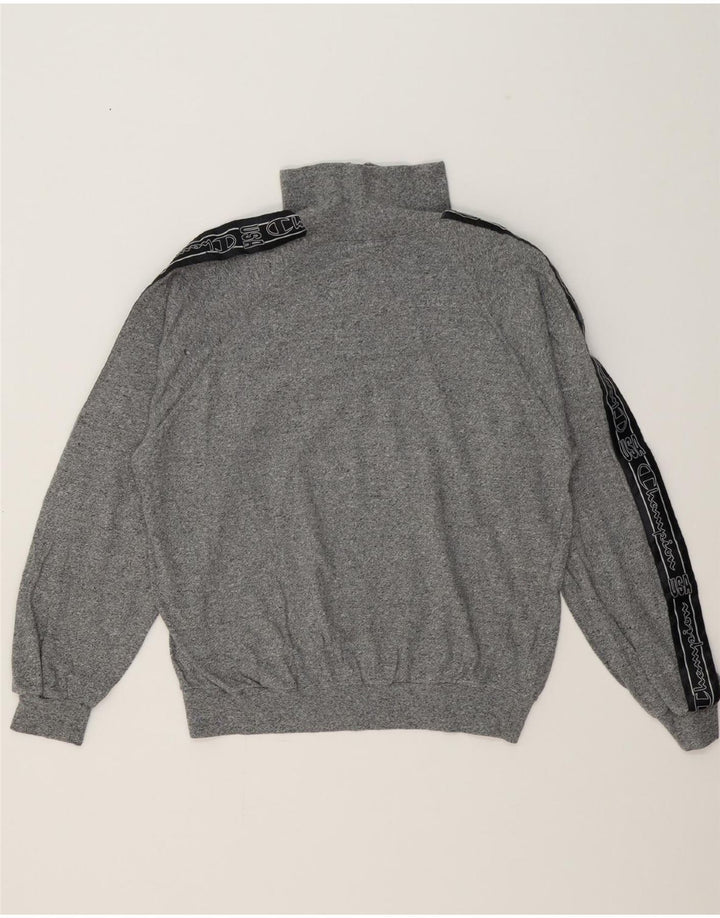 CHAMPION Womens Graphic Zip Neck Sweatshirt Jumper UK 14 Medium Grey Vintage Champion and Second-Hand Champion from Messina Hembry 