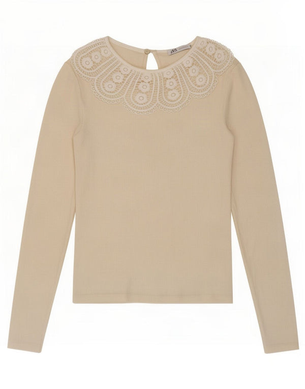 Zara Γυναικείο Crop Top μακρυμάνικο UK 8 Small Beige