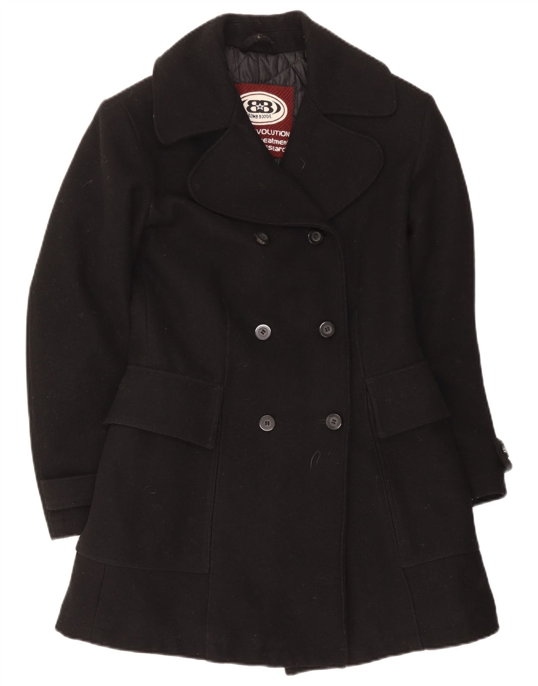 Bomb Boogie Abrigo cruzado para mujer UK 10 Small Lana negra