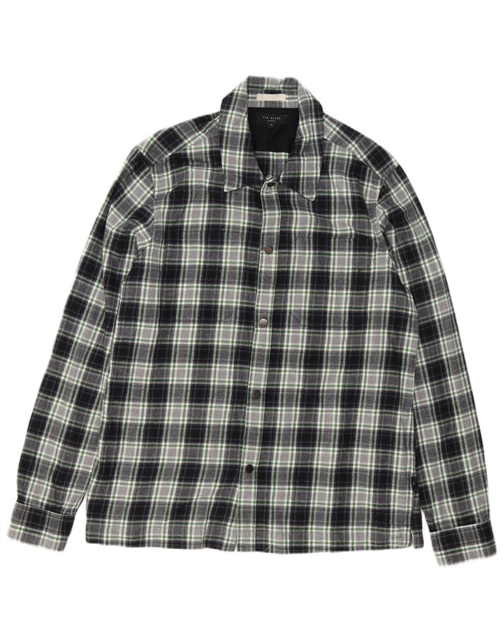 Camisa masculina de flanela Ted Baker tamanho 3 algodão xadrez verde médio