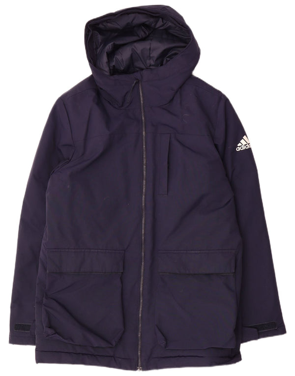 Adidas Mens Hooded Windbreaker Jacket UK 38 Medium Navy Blue Polyamide