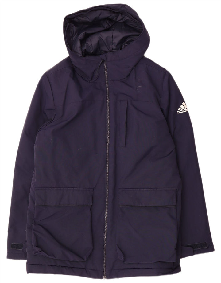 Adidas Mens Hooded Windbreaker Jacket UK 38 Medium Navy Blue Polyamide