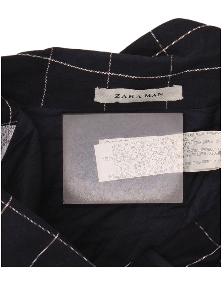 Giacca blazer da uomo a 2 bottoni Zara EU 46 piccola in cotone a quadri blu navy
