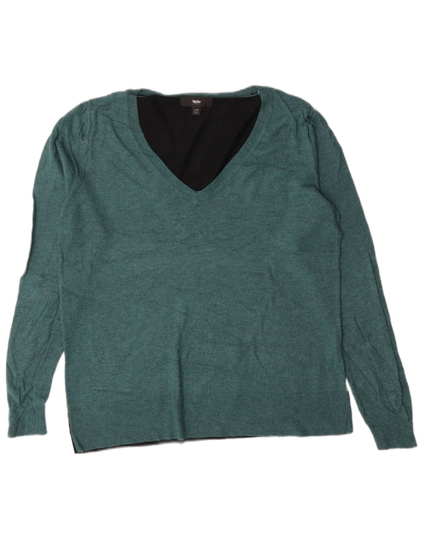 Mossimo Maglione da donna con scollo a V UK 18 XL Nylon color block verde