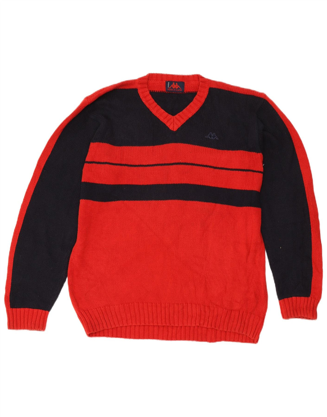 Kappa Mens V-Neck Jumper Sweater Medium Red Colourblock Cotton