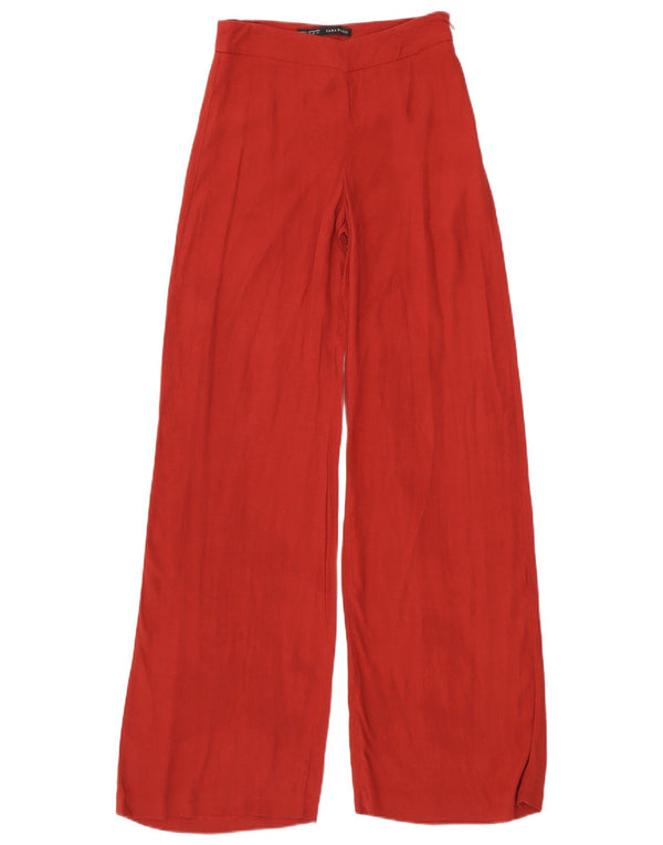 Zara Womens Wide Leg Casual Trousers XS W24 L34 Red Viscose