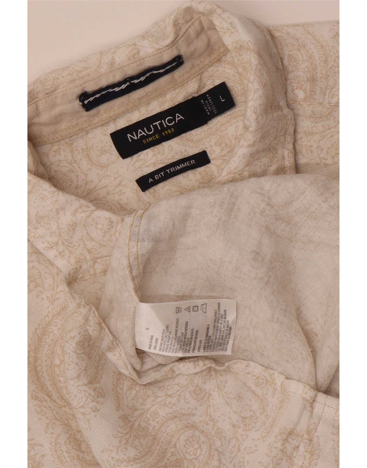 Nautica Mens Shirt Large Beige Paisley Linen