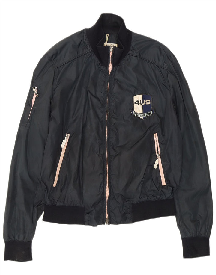 CESARE PACIOTTI 4US Womens Graphic Bomber Jacket IT 46 Large Navy Blue