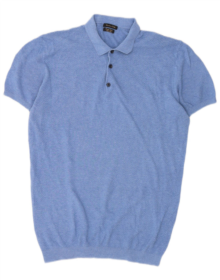Massimo Dutti Mens Short Sleeve Polo Neck Jumper Sweater Large Blue