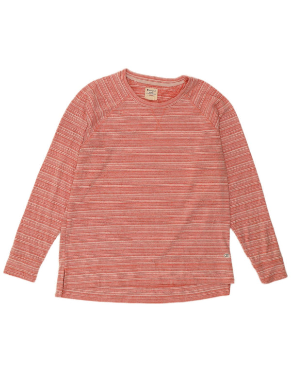 Champion Damen-Top, langärmlig, UK-Größe 46, Größe L, rosa, gestreift, Baumwolle